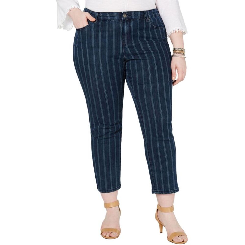Style & Co. Womens Plus Size Striped Ankle Tapered Slim Jeans, NWT